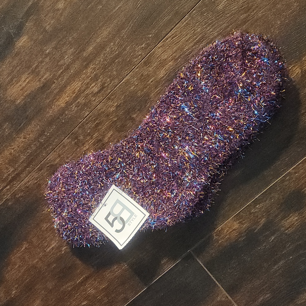 🛍 5B purple multicolor sparkle women's ankle socks one size legwear